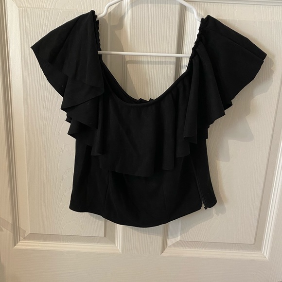 Black off the shoulder suede cropped top - Picture 4 of 4